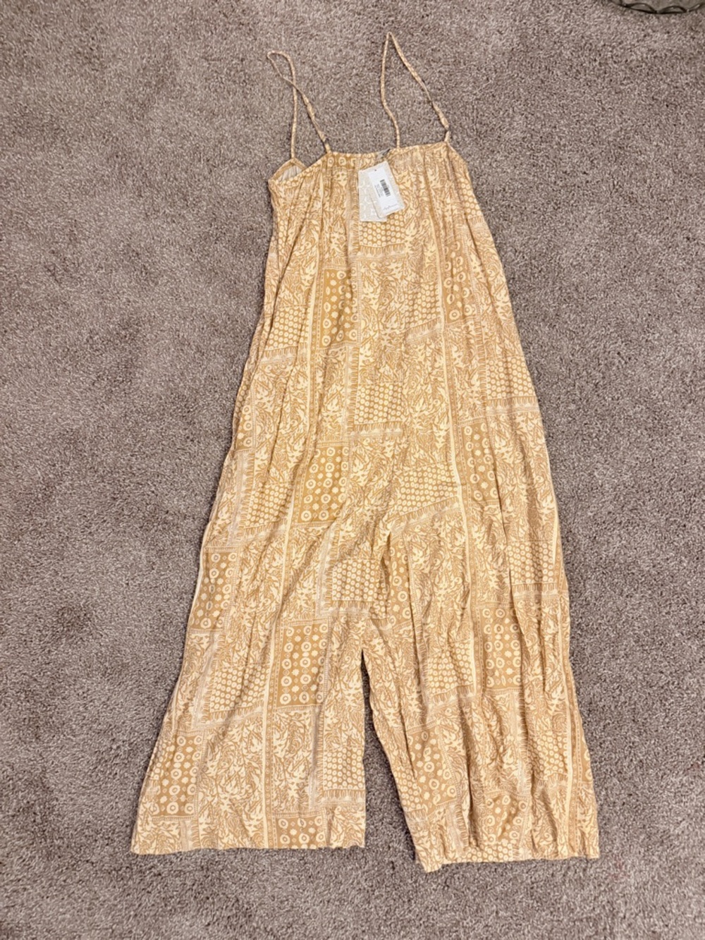 NWT Boho Coastal Wide Leg Jumpsuit XL 🌞 Mustard Print Flowy Beachy Summer Romper - Picture 3 of 5